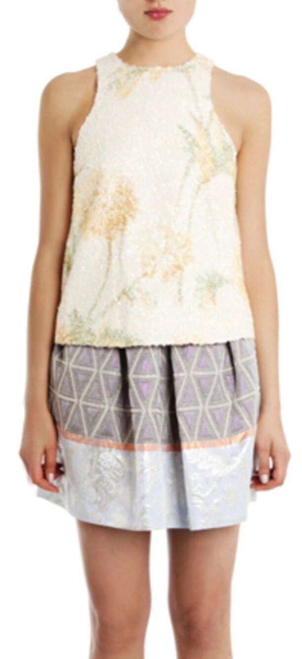 SUNO A LINE TANK TOP in HYDRANGEA MATTE SEQUINS/IVORY NWT Size 4